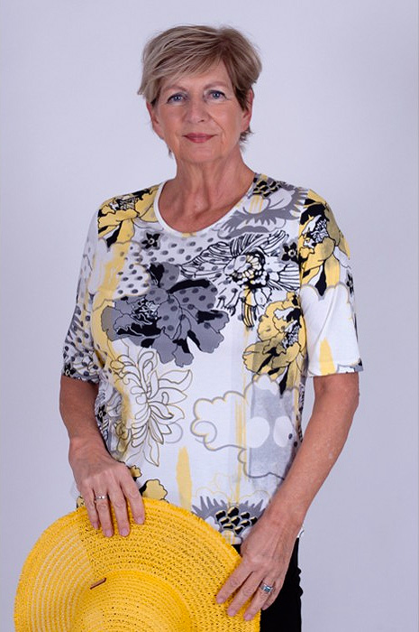 Afbeelding van Blouson van het merk Habella, geel met zwart dessin